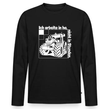 Ich arbeite in Hektar - Lohnarbeit Bauer Traktor - Männer Premium Bio Langarmshirt - Schwarz - Vorne - Nico (187cm)