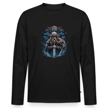 Wikinger Nordmann: Elegantes nordisches Design - Männer Premium Bio Langarmshirt - Schwarz - Vorne - Nico (187cm)