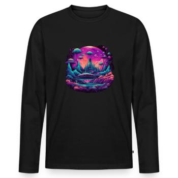 Vie futuriste sur les planètes - T-shirt manches longues Premium bio Homme - noir - Devant - Nico (187cm)