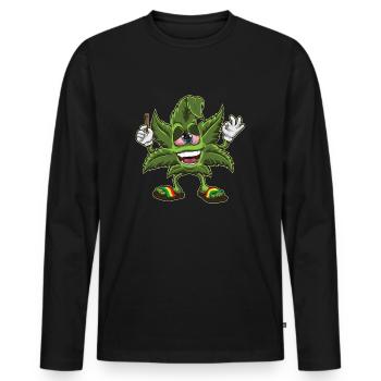 Bekifftes Cannabis Blatt - Weed Marihuana THC - Männer Premium Bio Langarmshirt - Schwarz - Vorne - Nico (187cm)