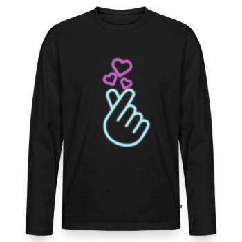 K-Pop Kdrama Electric Korean K Pop Finger HeartKor - Männer Premium Bio Langarmshirt - Schwarz - Vorne - Nico (187cm)