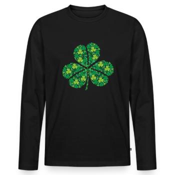 Shamrock Art St. Patrick’s Day Trèfle à trois feuilles - T-shirt manches longues Premium bio Homme - noir - Devant - Nico (187cm)