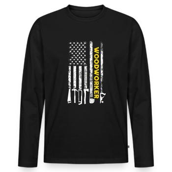 Holzarbeiter American Flag Patriotic CarpenterHolz - Männer Premium Bio Langarmshirt - Schwarz - Vorne - Nico (187cm)