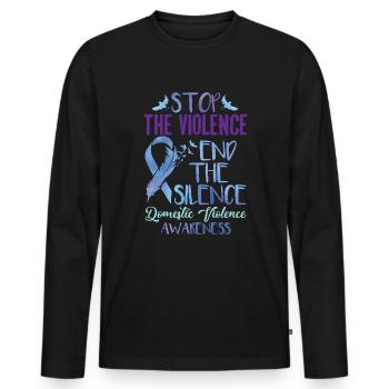 Stoppen Sie Gewalt, um die Stille h�uslicher Gewal - Männer Premium Bio Langarmshirt - Schwarz - Vorne - Nico (187cm)