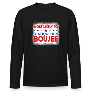 Am wahrscheinlichsten ist der rot wei�e Boujee 4. - Männer Premium Bio Langarmshirt - Schwarz - Vorne - Nico (187cm)