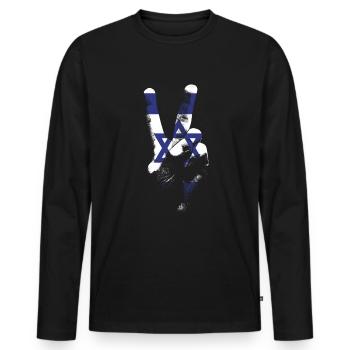 Israel Flagge Friedenszeichen Hand Frieden in Isra - Männer Premium Bio Langarmshirt - Schwarz - Vorne - Nico (187cm)