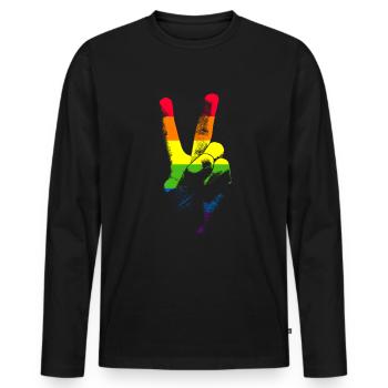 LGBTQ Flag Friedenszeichen Hand LGBTQ Gay Pride LG - Männer Premium Bio Langarmshirt - Schwarz - Vorne - Nico (187cm)