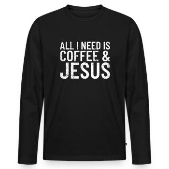 Alles was ich brauche ist Kaffee und Jesus Koffein - Männer Premium Bio Langarmshirt - Schwarz - Vorne - Nico (187cm)
