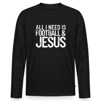 Alles was ich brauche Fu�ball und Jesus christlich - Männer Premium Bio Langarmshirt - Schwarz - Vorne - Nico (187cm)