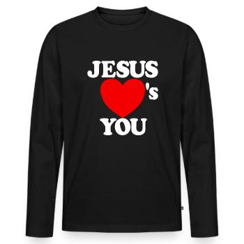 Jesus liebt dich christlich Glauben Herz Jesus lie - Männer Premium Bio Langarmshirt - Schwarz - Vorne - Nico (187cm)