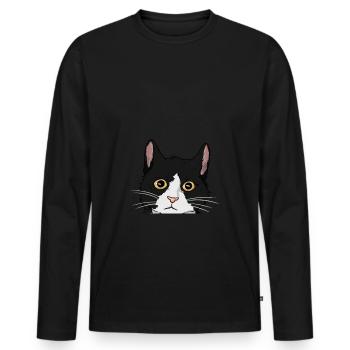 Peeking tuxedo cat Lady Geschenkkatze Mutter Tuxed - Männer Premium Bio Langarmshirt - Schwarz - Vorne - Nico (187cm)