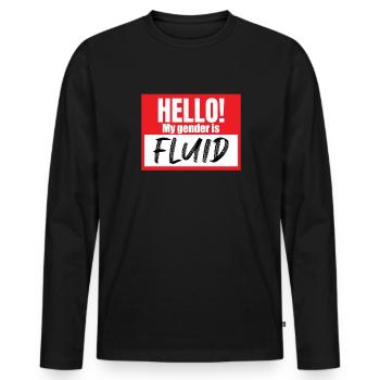 Hallo, mein Geschlecht ist fl�ssiger Namensg�ngerg - Männer Premium Bio Langarmshirt - Schwarz - Vorne - Nico (187cm)
