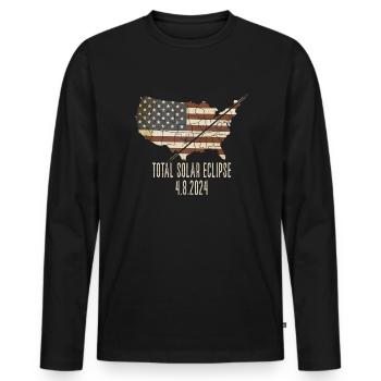 Gesamt Sonnenfinsternis 4.8.2024 Pfad der Gesamthe - Männer Premium Bio Langarmshirt - Schwarz - Vorne - Nico (187cm)