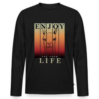 Alpaka Lama Enjoy the Farm Life - Männer Premium Bio Langarmshirt - Schwarz - Vorne - Nico (187cm)