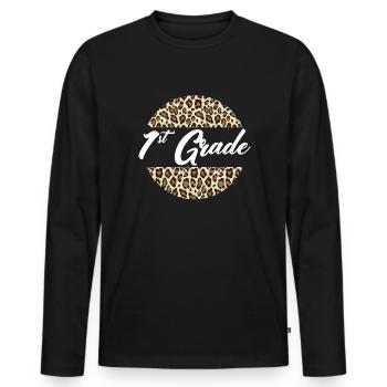 1. Klasse Cheetah Print School Lehrer �ler - Männer Premium Bio Langarmshirt - Schwarz - Vorne - Nico (187cm)