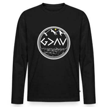 Gott ist gr��er als die H�hen und Tiefen - Männer Premium Bio Langarmshirt - Schwarz - Vorne - Nico (187cm)