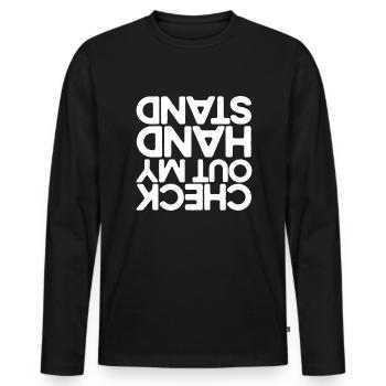 Schauen Sie sich mein Handstand lustiger Cheerlead - Männer Premium Bio Langarmshirt - Schwarz - Vorne - Nico (187cm)