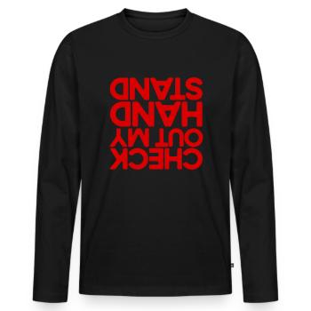 Schauen Sie sich mein Handstand lustiger Cheerlead - Männer Premium Bio Langarmshirt - Schwarz - Vorne - Nico (187cm)