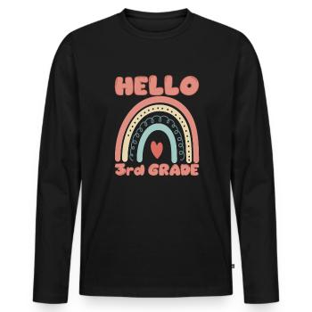 Hallo 3. Klasse zur�ck in die Schule Neue dritte K - Männer Premium Bio Langarmshirt - Schwarz - Vorne - Nico (187cm)