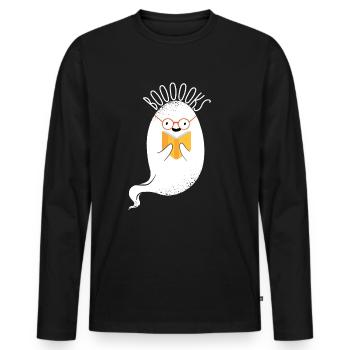 Ghost Halloween Bookworm Ghost Reading BoooooksLes - Männer Premium Bio Langarmshirt - Schwarz - Vorne - Nico (187cm)