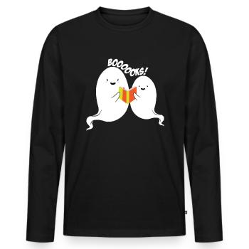 Ghost Halloween Bookworm Ghost Reading Boooooks - Männer Premium Bio Langarmshirt - Schwarz - Vorne - Nico (187cm)