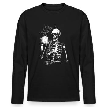 Skelett Kaffee Halloween Skelett trinken Kaffee - Männer Premium Bio Langarmshirt - Schwarz - Vorne - Nico (187cm)