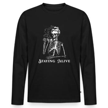 Am Leben bleiben Halloween Frau Skelett Kaffee - Männer Premium Bio Langarmshirt - Schwarz - Vorne - Nico (187cm)
