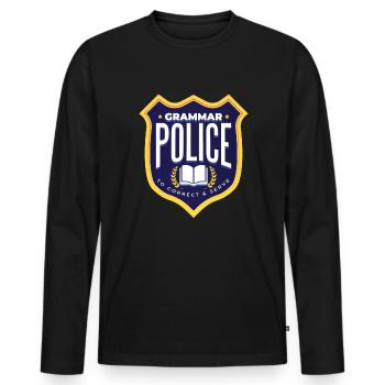 Grammatikpolizeikost�m Halloween Grammatikpolizei - Männer Premium Bio Langarmshirt - Schwarz - Vorne - Nico (187cm)