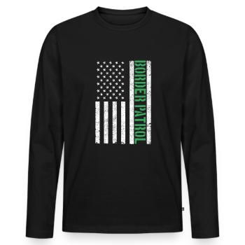 Border Patrol American Flagge d�nne gr�ne Linie - Männer Premium Bio Langarmshirt - Schwarz - Vorne - Nico (187cm)