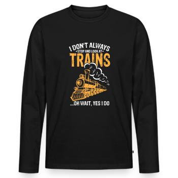 Ich halte nicht immer an und schaue mir Z�ge an, o - Männer Premium Bio Langarmshirt - Schwarz - Vorne - Nico (187cm)