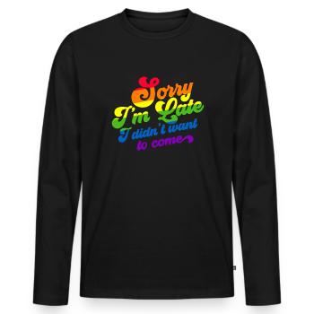 Entschuldigung, ich bin zu sp�t, ich wollte nicht - Männer Premium Bio Langarmshirt - Schwarz - Vorne - Nico (187cm)
