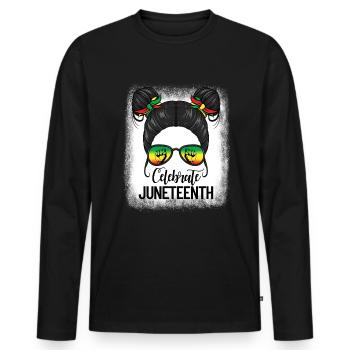 Célébrez Juneteenth Messy Bun Black Juneteenth - T-shirt manches longues Premium bio Homme - noir - Devant - Nico (187cm)