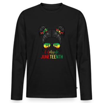 Célébrez Juneteenth Messy Bun Black Juneteenth - T-shirt manches longues Premium bio Homme - noir - Devant - Nico (187cm)
