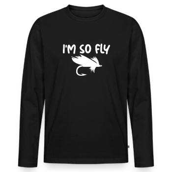 Ich fliege so lustiger Angler Fliegenfischerfische - Männer Premium Bio Langarmshirt - Schwarz - Vorne - Nico (187cm)
