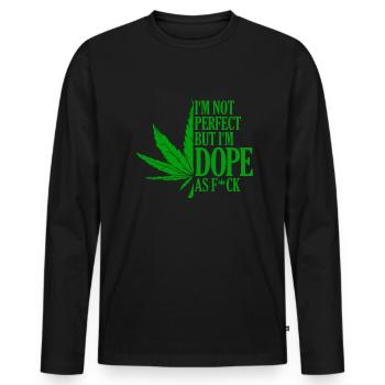 Ich bin nicht perfekt, aber ich bin cool wie fick - Männer Premium Bio Langarmshirt - Schwarz - Vorne - Nico (187cm)