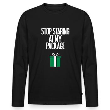 H�r auf, auf mein Paket f�r Erwachsene Humor Weihn - Männer Premium Bio Langarmshirt - Schwarz - Vorne - Nico (187cm)