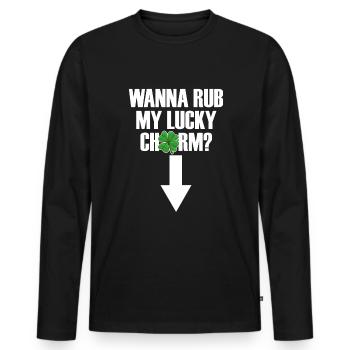 Willst du meinen gl�cklichen Charme M�nner St. Pat - Männer Premium Bio Langarmshirt - Schwarz - Vorne - Nico (187cm)