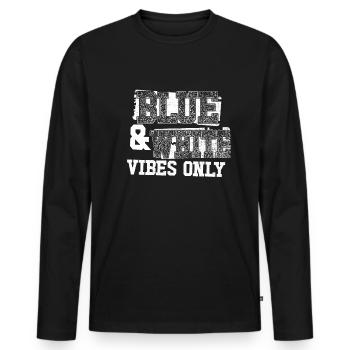 Blaue und wei�e Vibes nur Sportmannschaft M�nnerM� - Männer Premium Bio Langarmshirt - Schwarz - Vorne - Nico (187cm)