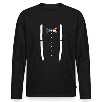 USA Flagge Fliege Hosentr�ger Cummerbund Tuxedo - Männer Premium Bio Langarmshirt - Schwarz - Vorne - Nico (187cm)
