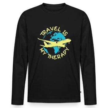 Reisen ist meine Therapie -Weltreisende -Reisether - Männer Premium Bio Langarmshirt - Schwarz - Vorne - Nico (187cm)