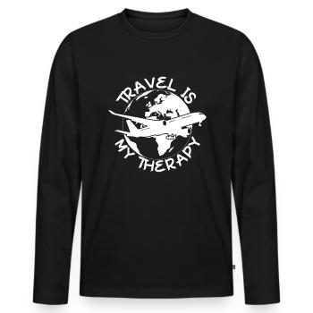 Reisen ist meine Therapie -Weltreisende -Reisether - Männer Premium Bio Langarmshirt - Schwarz - Vorne - Nico (187cm)