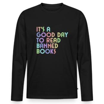 Es ist ein guter Tag, um verbotene B�cher zu lesen - Männer Premium Bio Langarmshirt - Schwarz - Vorne - Nico (187cm)