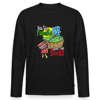 Verbot der Faschisten retten die B�cher. Lesen Sie - Männer Premium Bio Langarmshirt - Schwarz - Vorne - Nico (187cm)