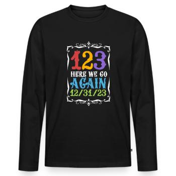 123 Hier gehen wir wieder123Sday Hoodie - Männer Premium Bio Langarmshirt - Schwarz - Vorne - Nico (187cm)