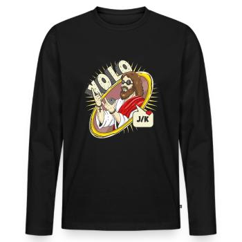 Yolo jk Jesus Ostern lustige Vermutungen, wer R�ck - Männer Premium Bio Langarmshirt - Schwarz - Vorne - Nico (187cm)