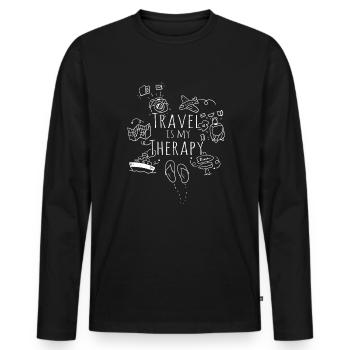 Reisen ist meine Therapie -Weltreisende -Reisether - Männer Premium Bio Langarmshirt - Schwarz - Vorne - Nico (187cm)