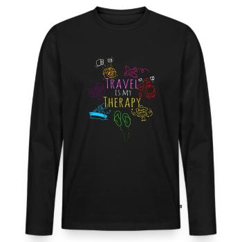Reisen ist meine Therapie -Weltreisende -Reisether - Männer Premium Bio Langarmshirt - Schwarz - Vorne - Nico (187cm)