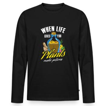 Wenn das Leben Ihnen Pflanzen gibt, machen Tr�nke - Männer Premium Bio Langarmshirt - Schwarz - Vorne - Nico (187cm)