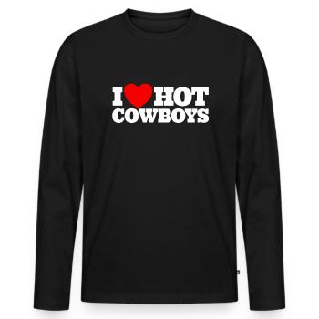 Ich liebe hei�e Cowboys Red Heart Cowboys hei�e Co - Männer Premium Bio Langarmshirt - Schwarz - Vorne - Nico (187cm)