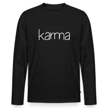 Karma, was herumgeht, kommt um Karma herum - Männer Premium Bio Langarmshirt - Schwarz - Vorne - Nico (187cm)
